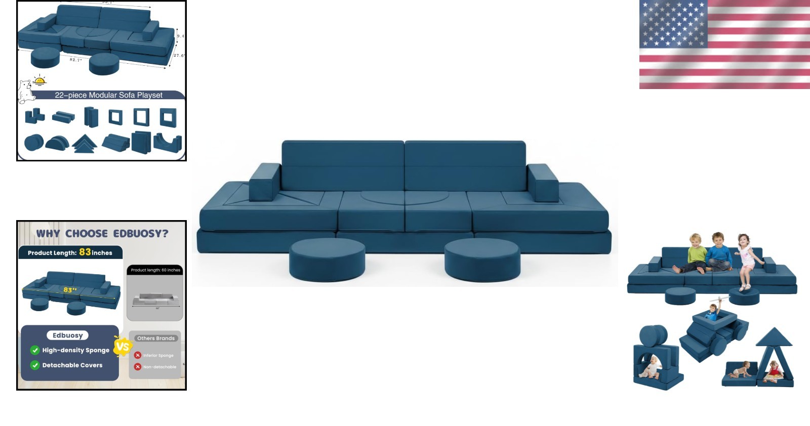 22Pcs Modular Kids Play Couch - Kids Couch for Playroom Bedroom Living Rooms ...