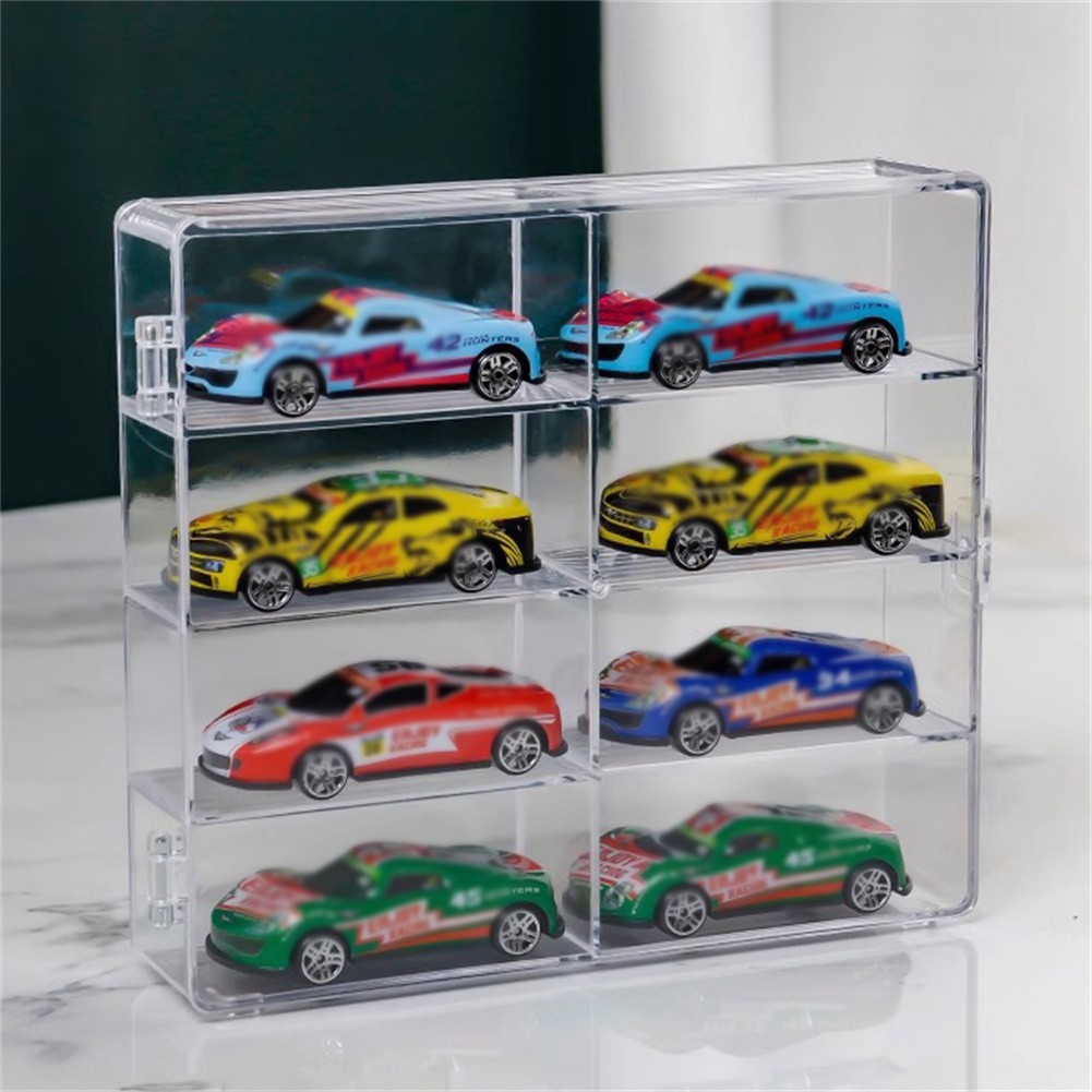 Model Car Diecast Display Case 1:64 Scale 8 Car Compartment with Locking Latch