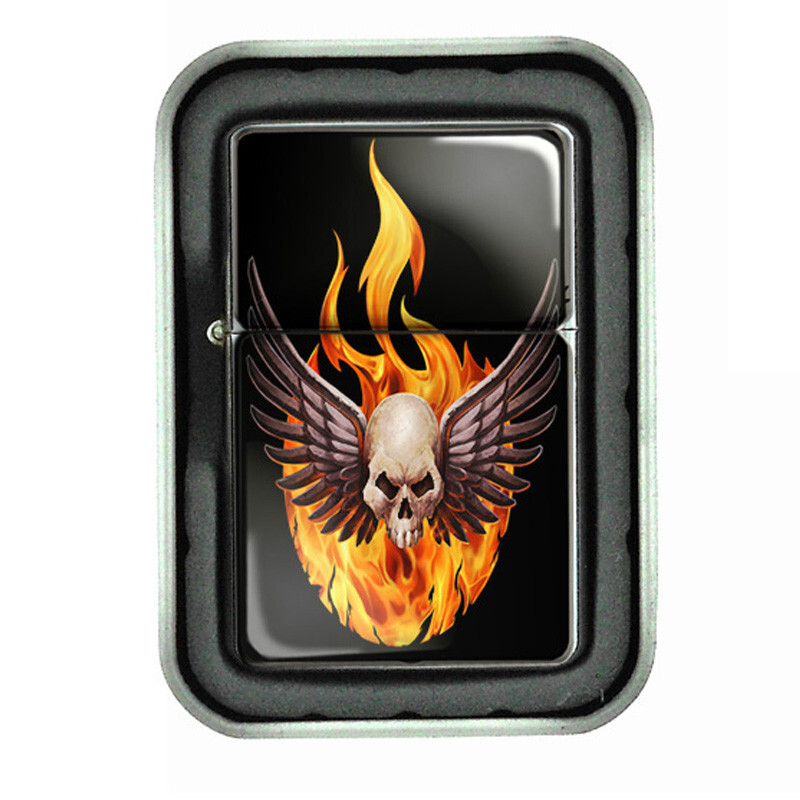 Skull D6 Flip Top Oil Lighter Windproof