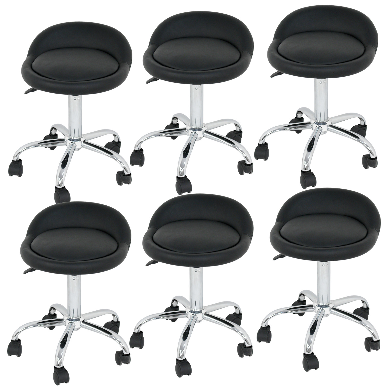 Salon Stool W/Back Rest 6X Spa Hydraulic Adjustable Height 5 Wheels 360 swivel
