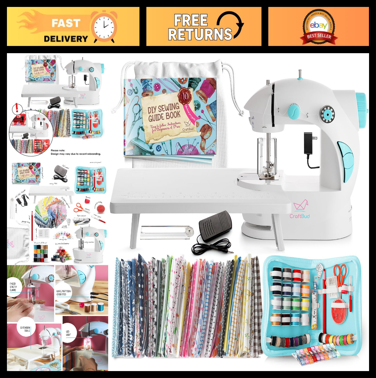 Mini Sewing Machine for Beginners & Kids - 122-Piece Kit, Portable, Dual Speed,
