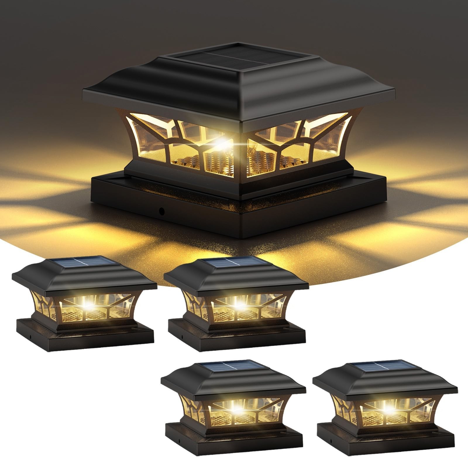 4 Pack Solar Post Cap Lights Outdoor Waterproof, Fits 4x4, 5x5, 6x6 Wooden & ...