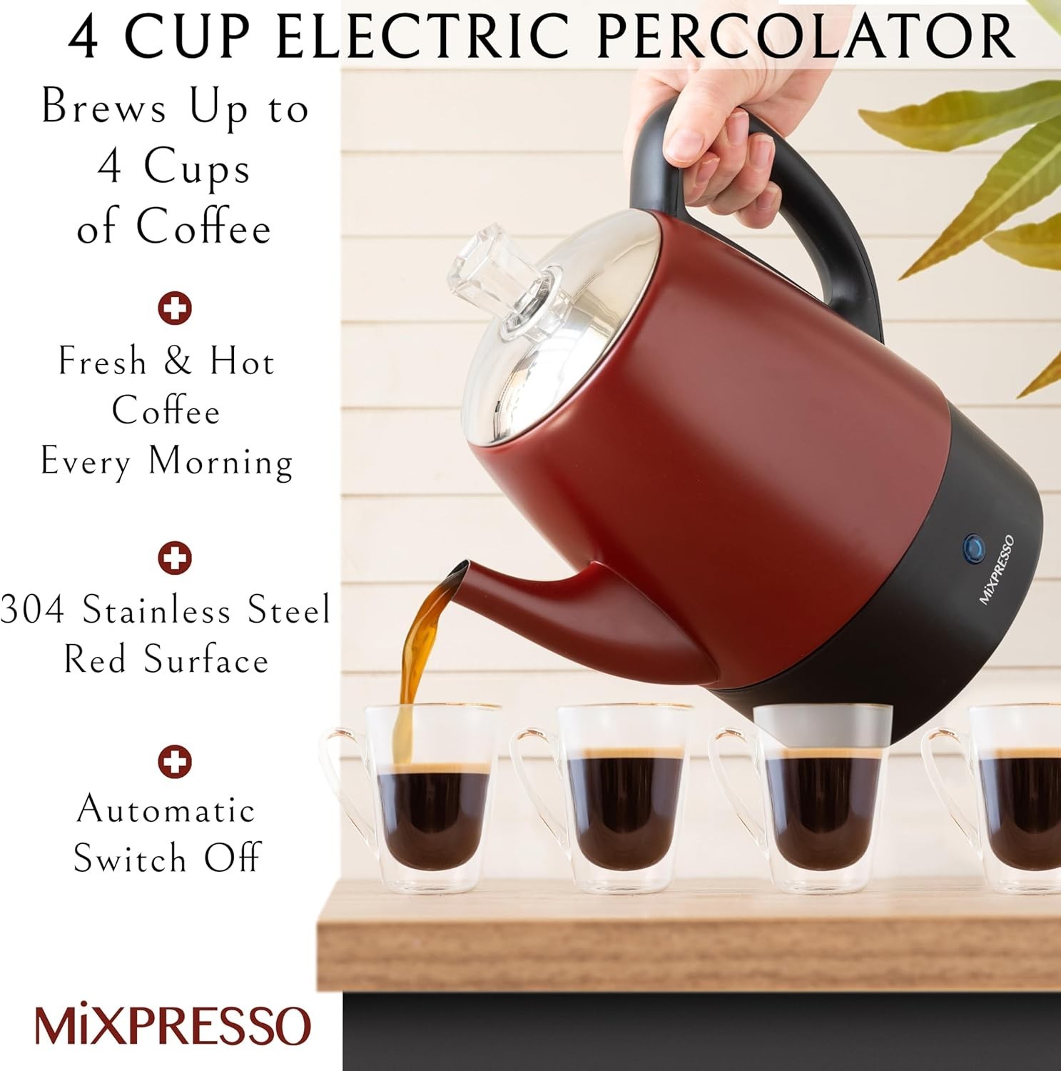 Electric Percolator Coffee Pot 4 Cup Stainless Steel Coffee Percolator Keep Warm