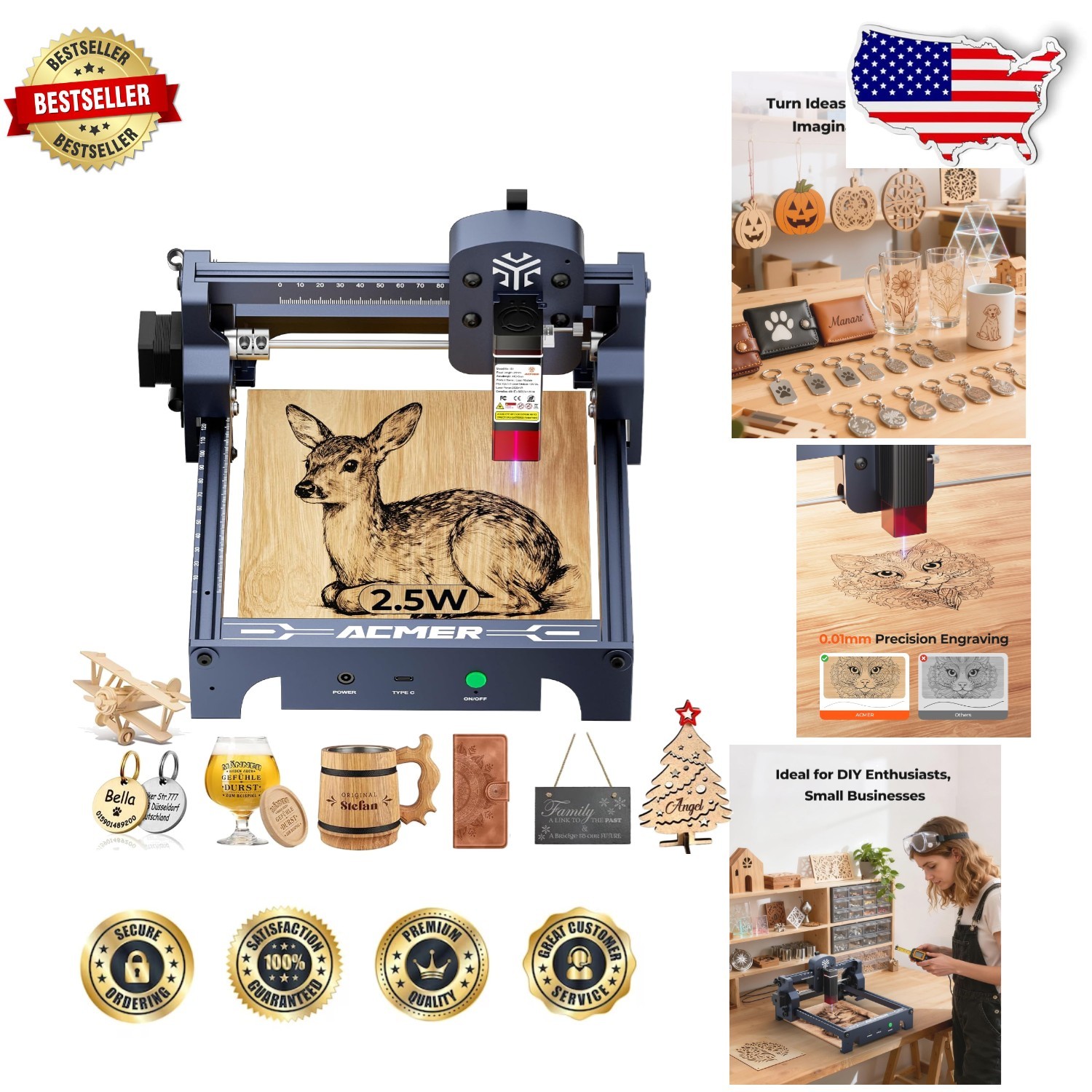 Beginner Friendly 2500mW Laser Engraver Machine 2-in-1 Cutter Wood Leather