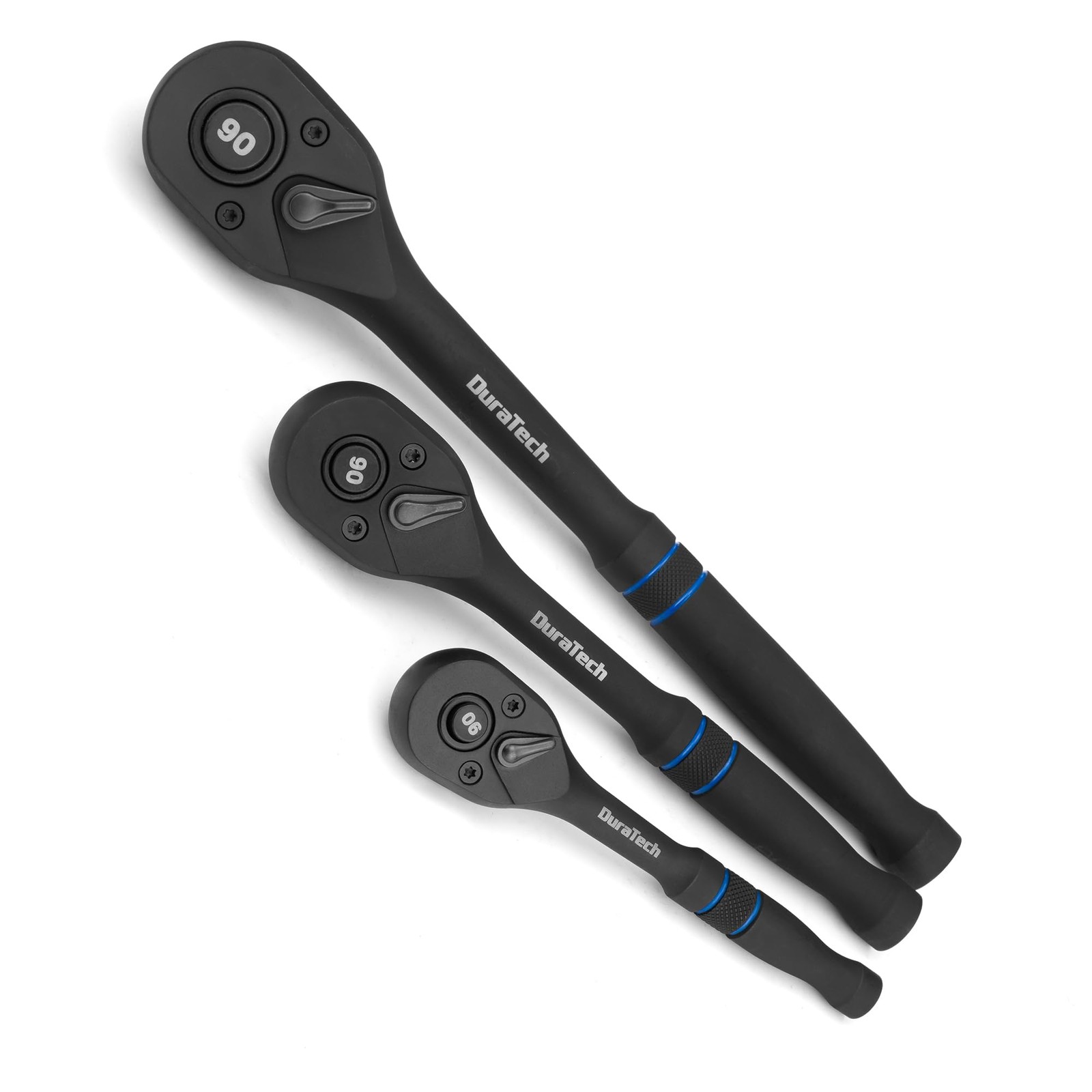 DURATECH 3PCS Drive Ratchet 1/4" 3/8" 1/2" 90-T Quick-Release Wrench Reversible
