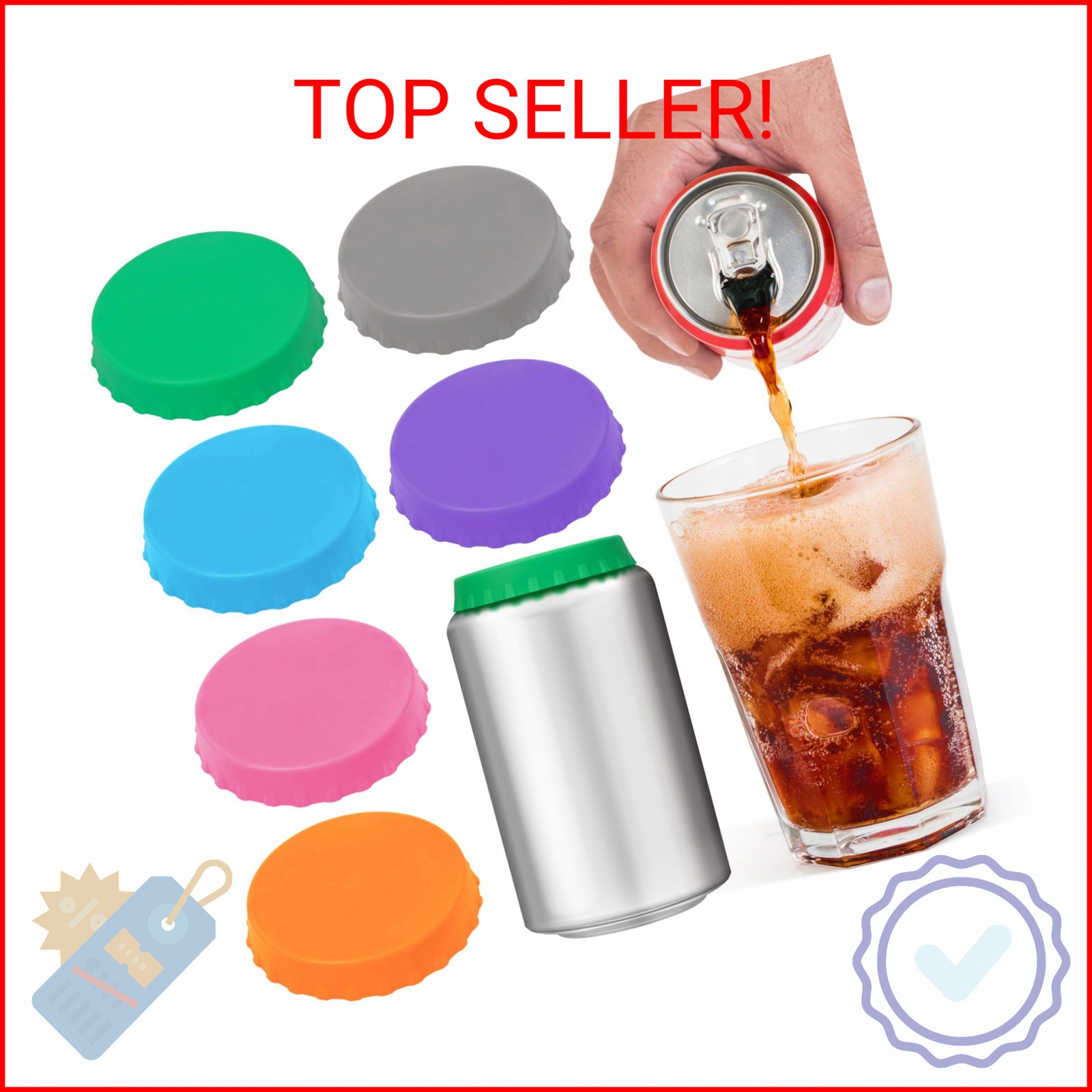 6 Pack Silicone Soda Can Cover Lids, Reusable Soda Can Lids Beer Can Covers Pop