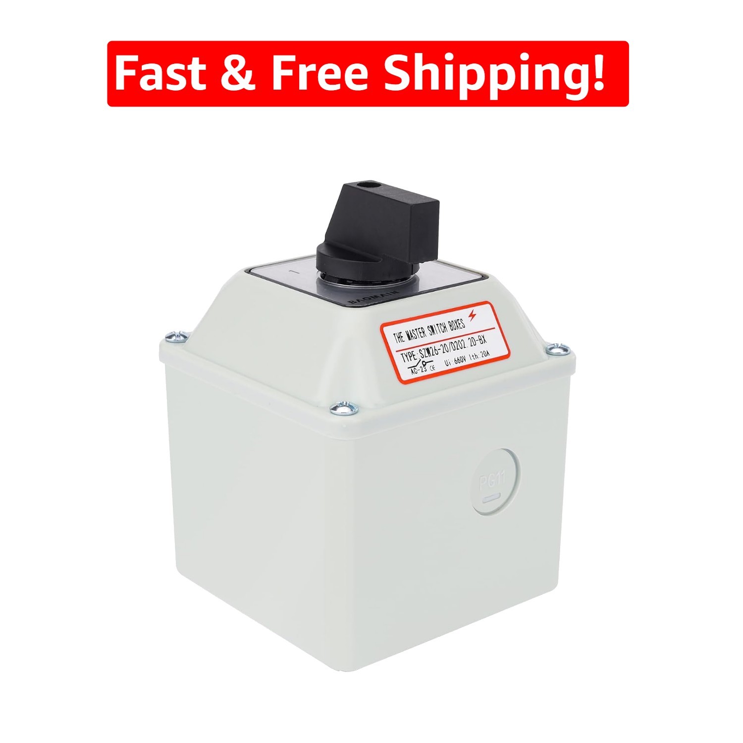 Industrial 20A 3-Position Rotary Changeover Switch with Protective Enclosure