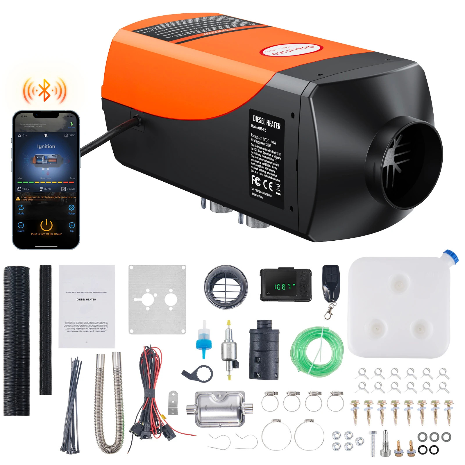 Bluetooth Diesel Air Heater 12V 2KW Diesel Heater with Remote Control&LCD Diesel