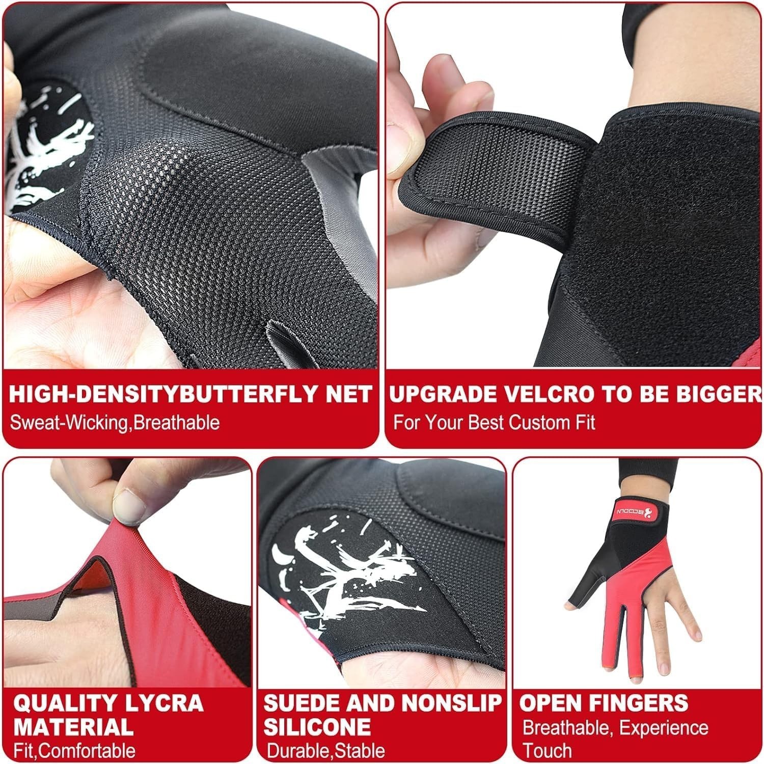 Billiard Pool Gloves for Left Hand 3 Finger, Splicing Process, Snooker Cue Sp...