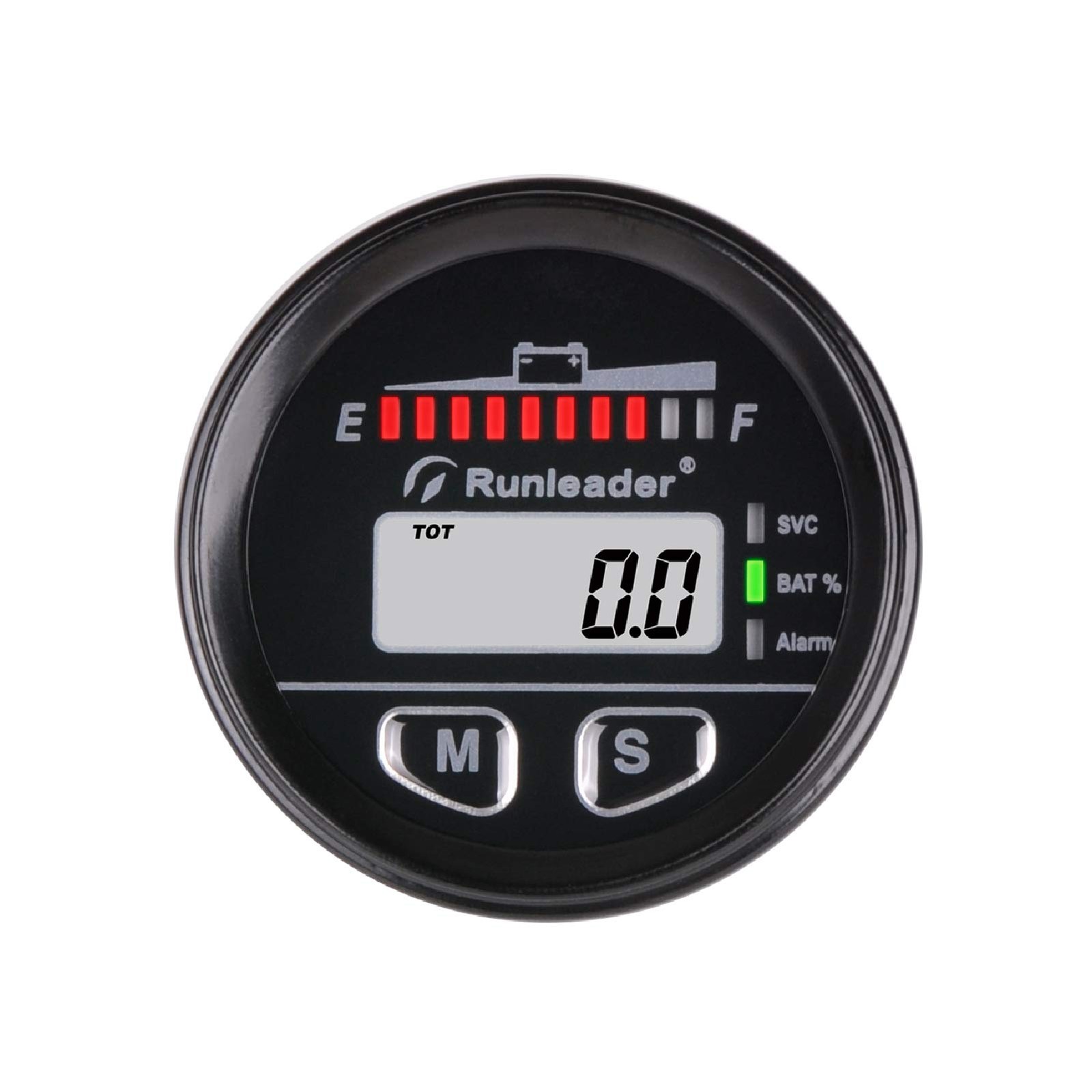 Runleader 12V to 48V Digital LED Battery Capacity Monitor, Hours BI025, black