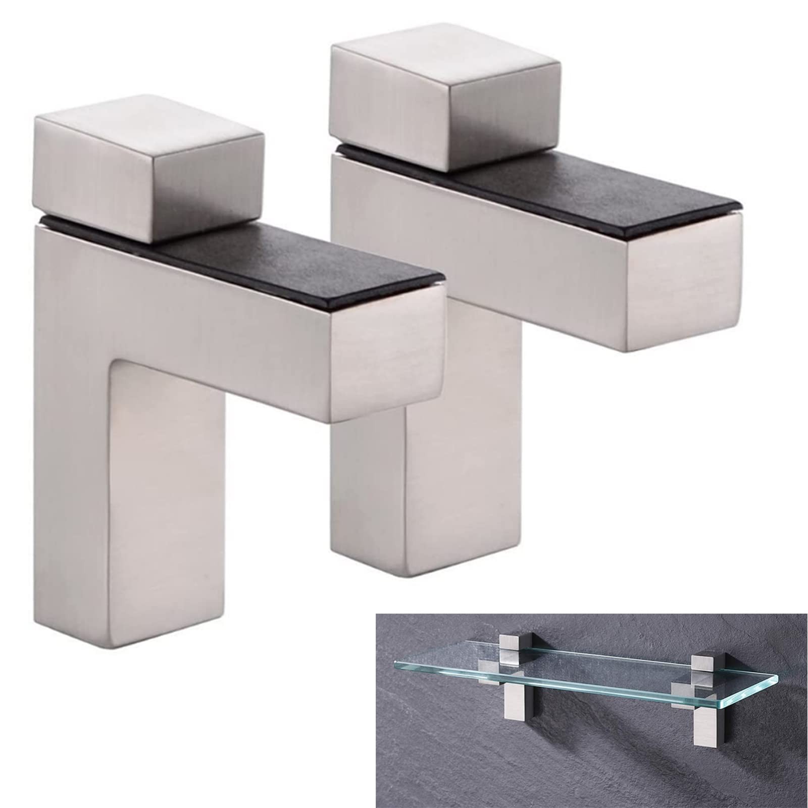Adjustable Metal Wall Shelf Bracket 2 Pack Brushed Nickel Wood Glass Mount
