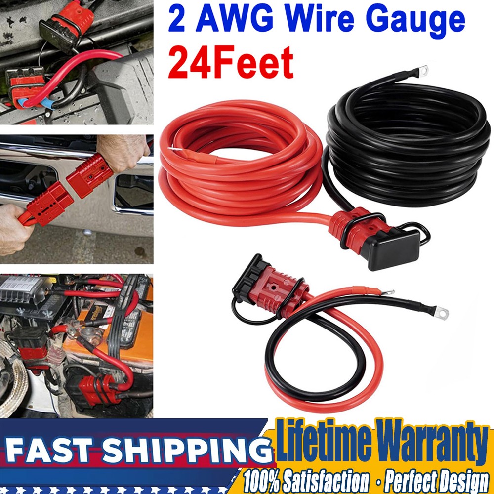 24 FT Quick Disconnect Winch Power Cable, 2 Gauge 2 AWG Wiring For Winch Trailer