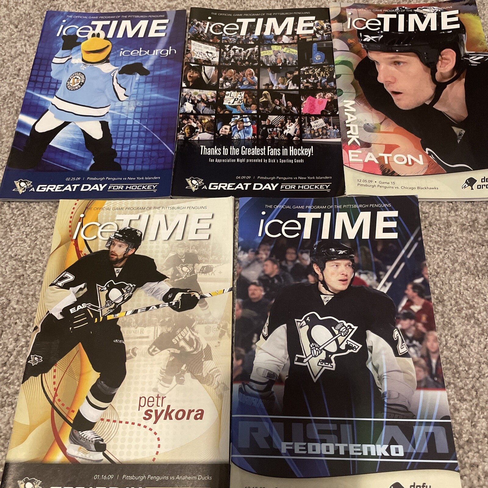 Lot of 5 Pittsburgh Penguins IceTime Programs from 2009 Iceburgh Eaton Fedotenko