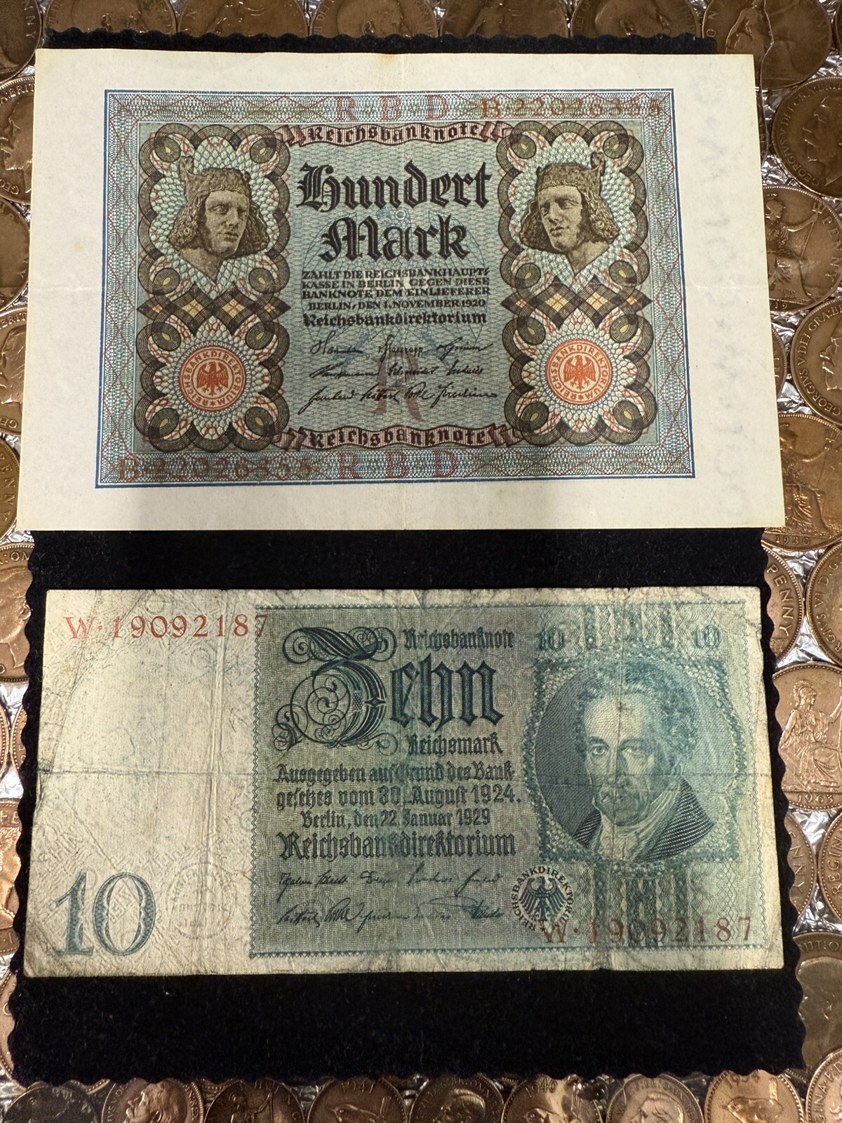 1920 Germany 100 Reichmark Banknote And 1924 10 Reichmark