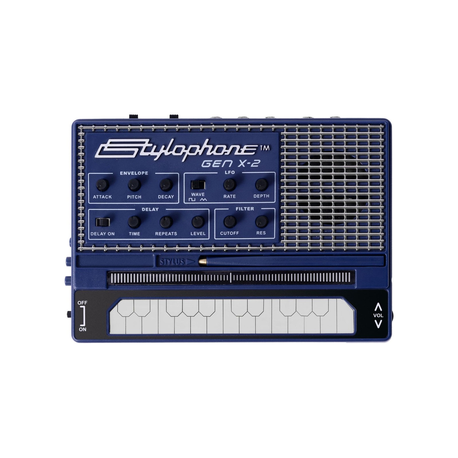 Portable analogue synthesizer keyboard with speaker delay filter
