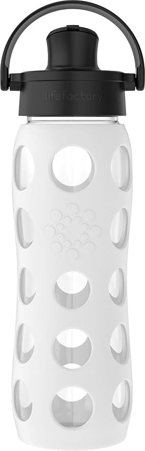 Lifefactory 22-Ounce Active Flip Cap Glass Water Bottle, 22oz, Carbon