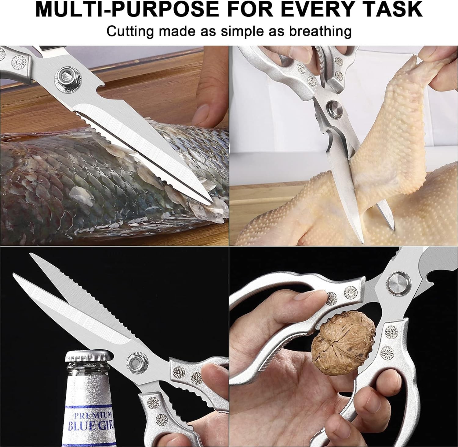 Ergonomic Kitchen Shears - Sharp, Non-Slip, Heavy Duty Stainless Steel Scissors