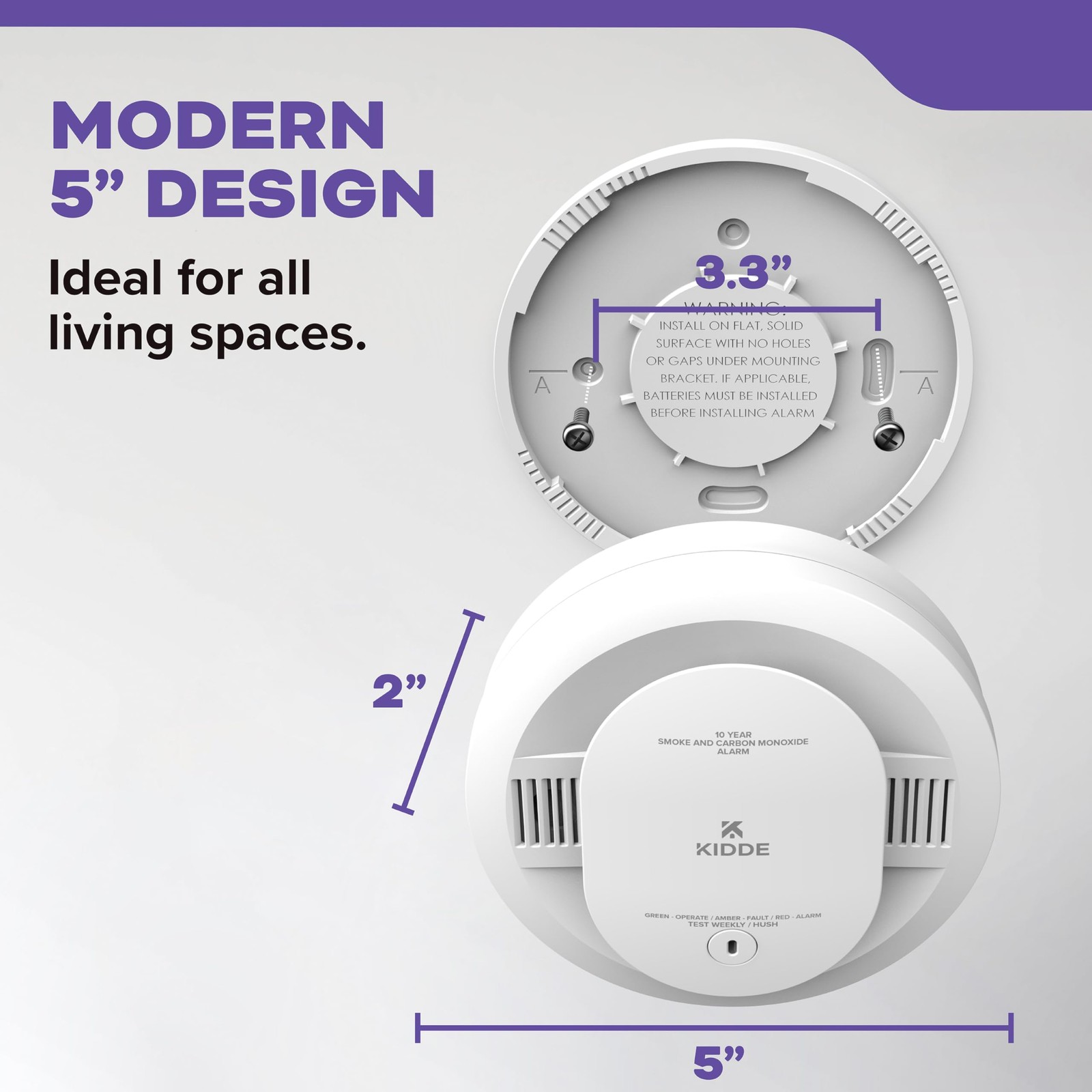 Kidde Monoxide Detector 10-Year Battery Powered Voice Alerts Led Warning Light