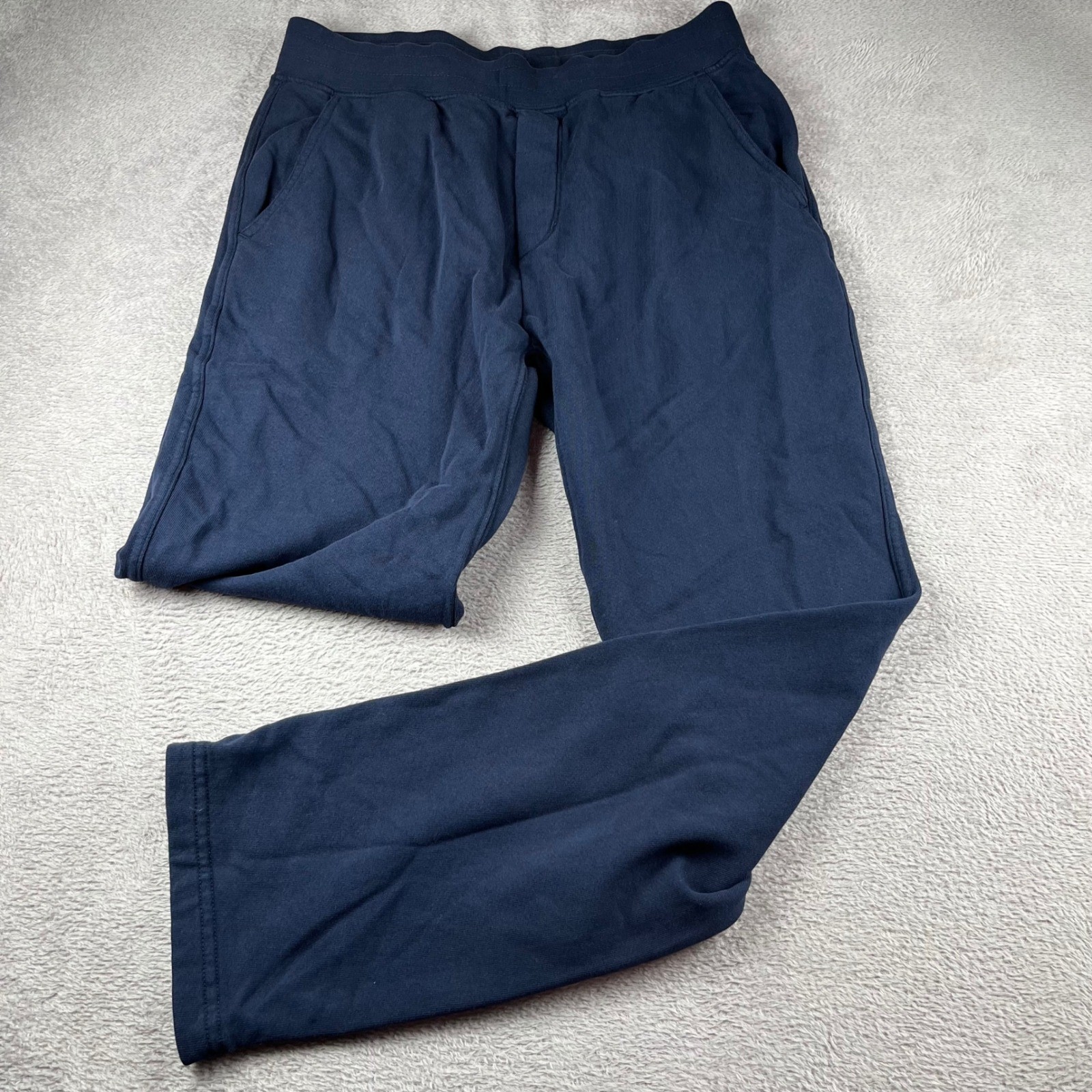 American Giant Mens Navy Blue Fleece Sweatpants Open Hem Joggers Size M USA New