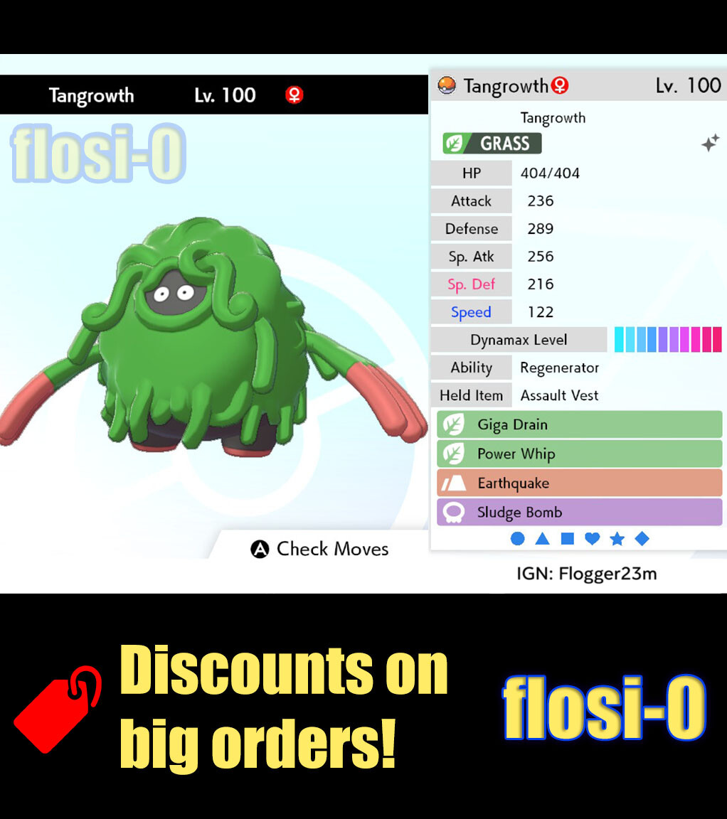 6IV Ultra Shiny Tangrowth Pokemon Sword and Shield (Square Shiny)