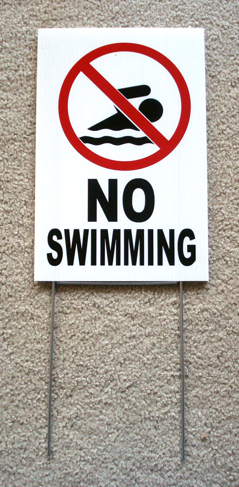 NO SWIMMING with Symbol  8" x12" Plastic Coroplast Sign with Stake