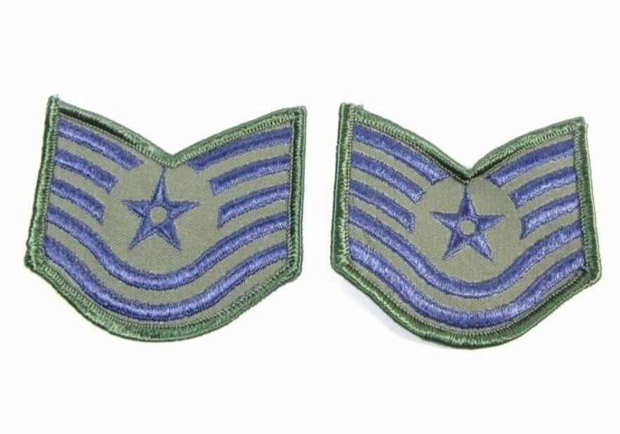 E6 Patches Two Pair USAF E-6 Air Force Tech Sergeant Stripes Rank 3" Subdued