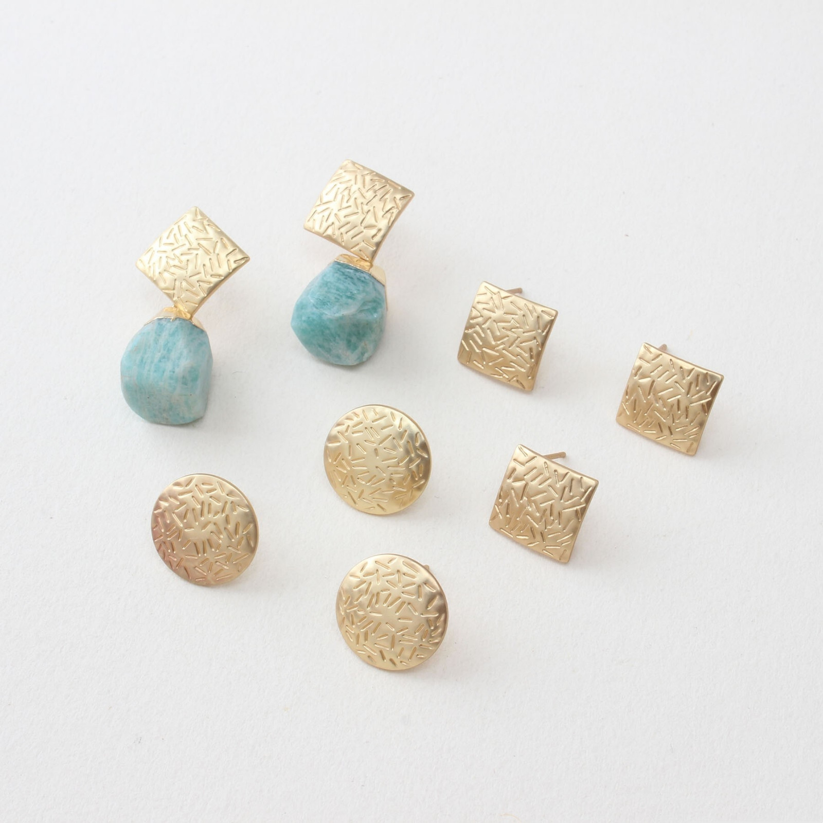 6pcs Matte Gold Round Coin Earring,Matte Gold Rhombus Earring,Disc Earring Post