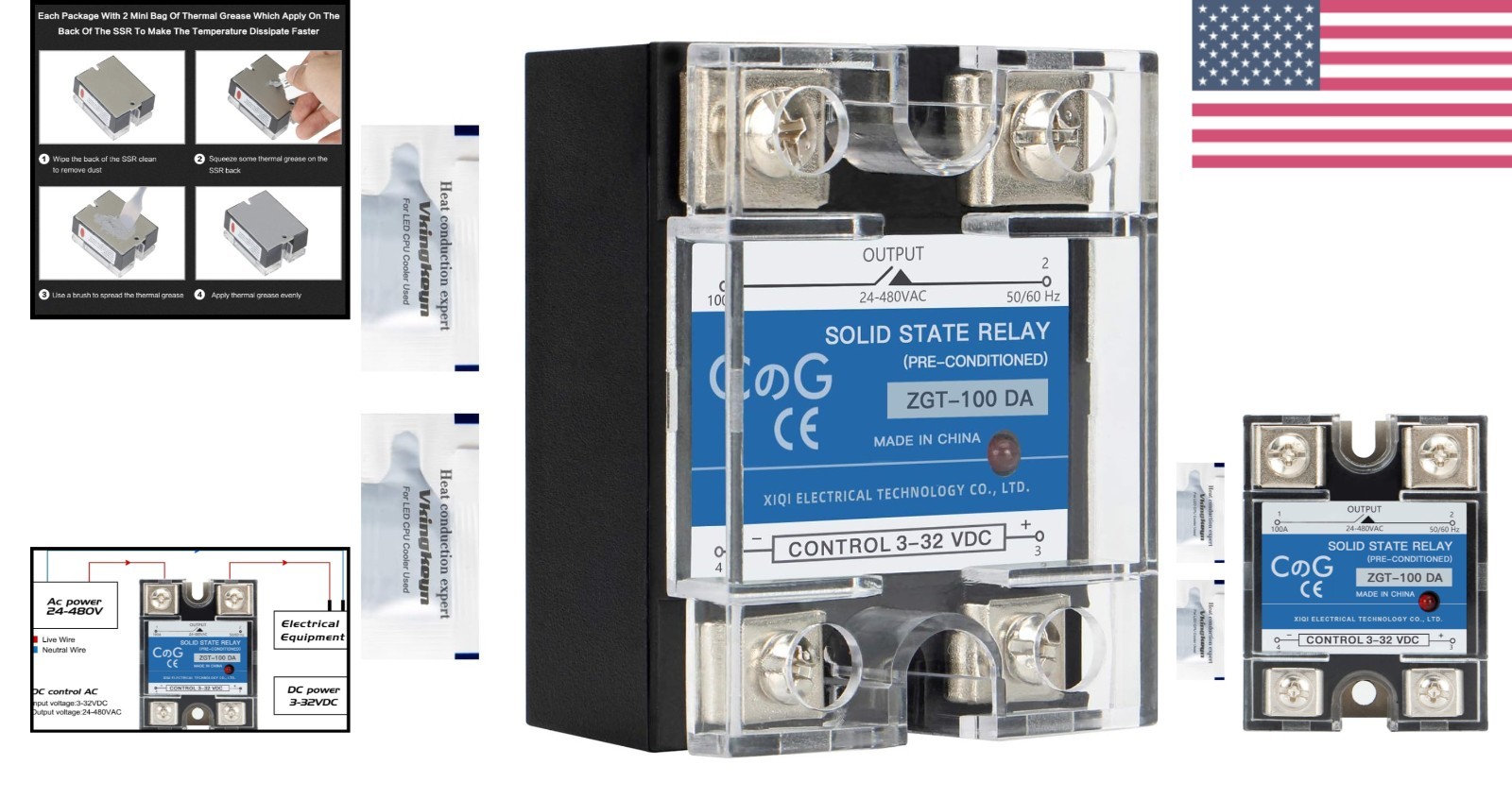 CG SSR-100DA Solid State Relay 3-32VDC to 24-480VAC, 100A - Automatic Switch