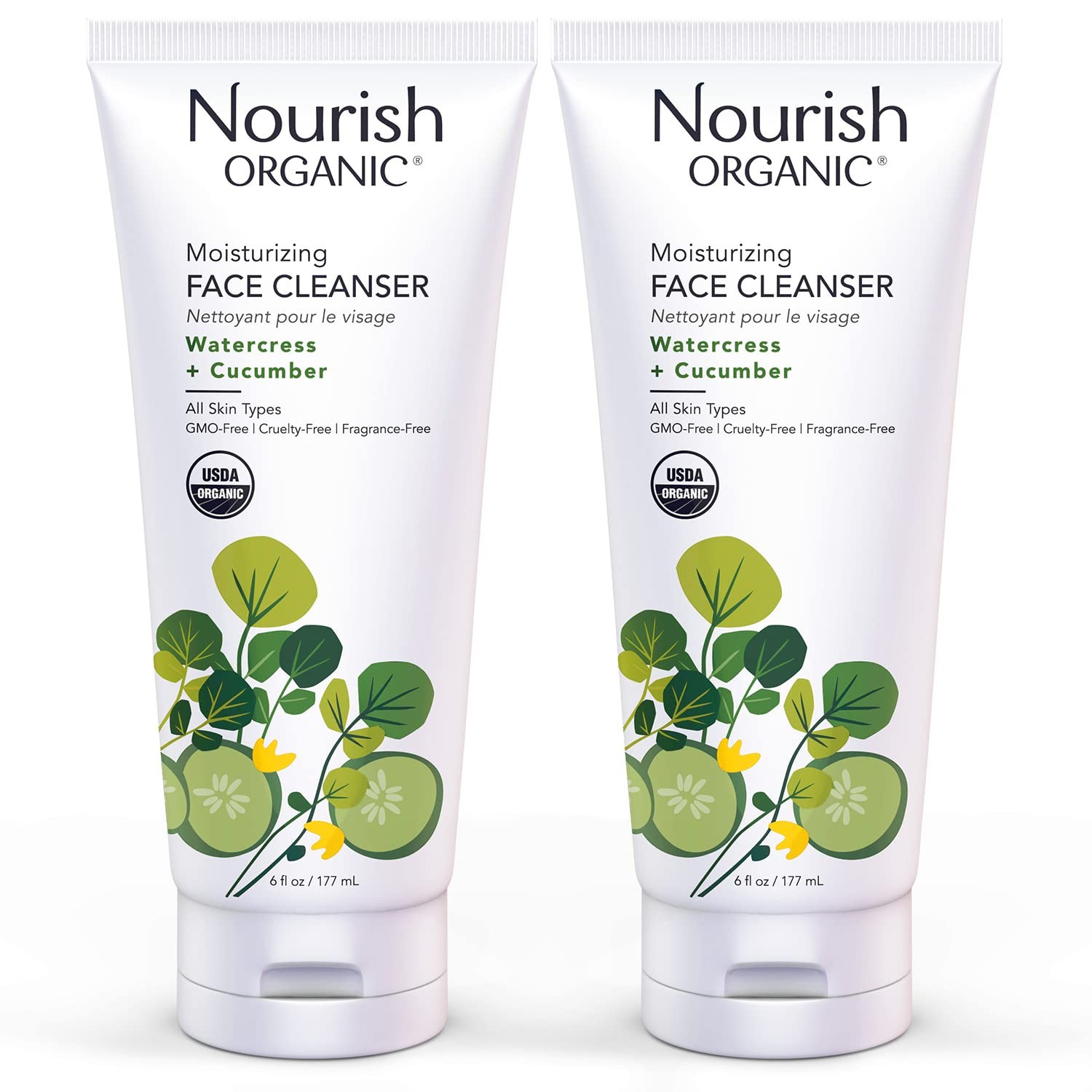 Nourish Organic Moisturizing Face Cleanser Watercress Cucumber 6 Oz (2 Pack)