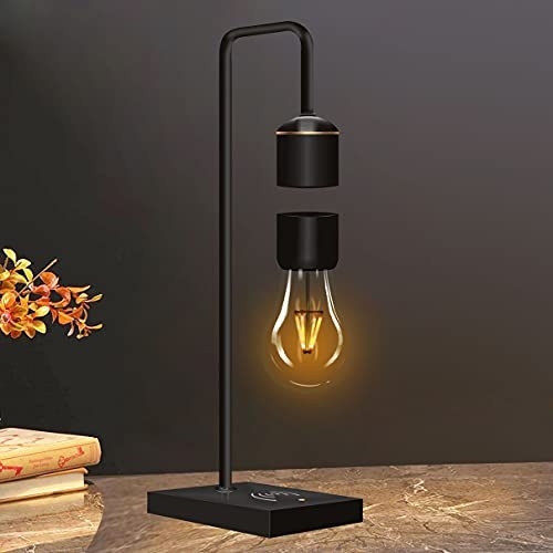 Unique Modern Levitating Lamp with Floating Light and Built-in Qi Black Bulb