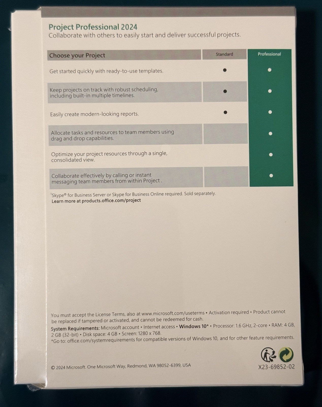 Microsoft Project 2024 Professional USB With Key 1 PC