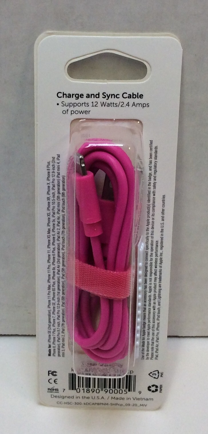 Cell Candy Charge & Sync Cable, 3 Ft, Pink, For Apple Products, Lot of 3