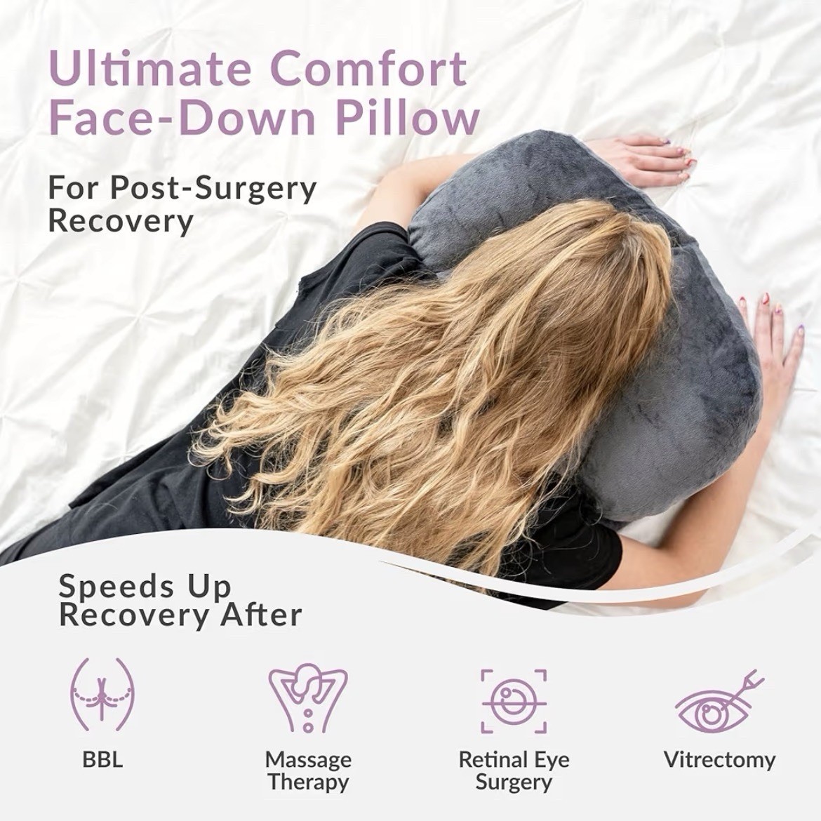 Face Down Pillow Prone Pillow Memory Foam Adjustable Height Post Op Recovery NEW