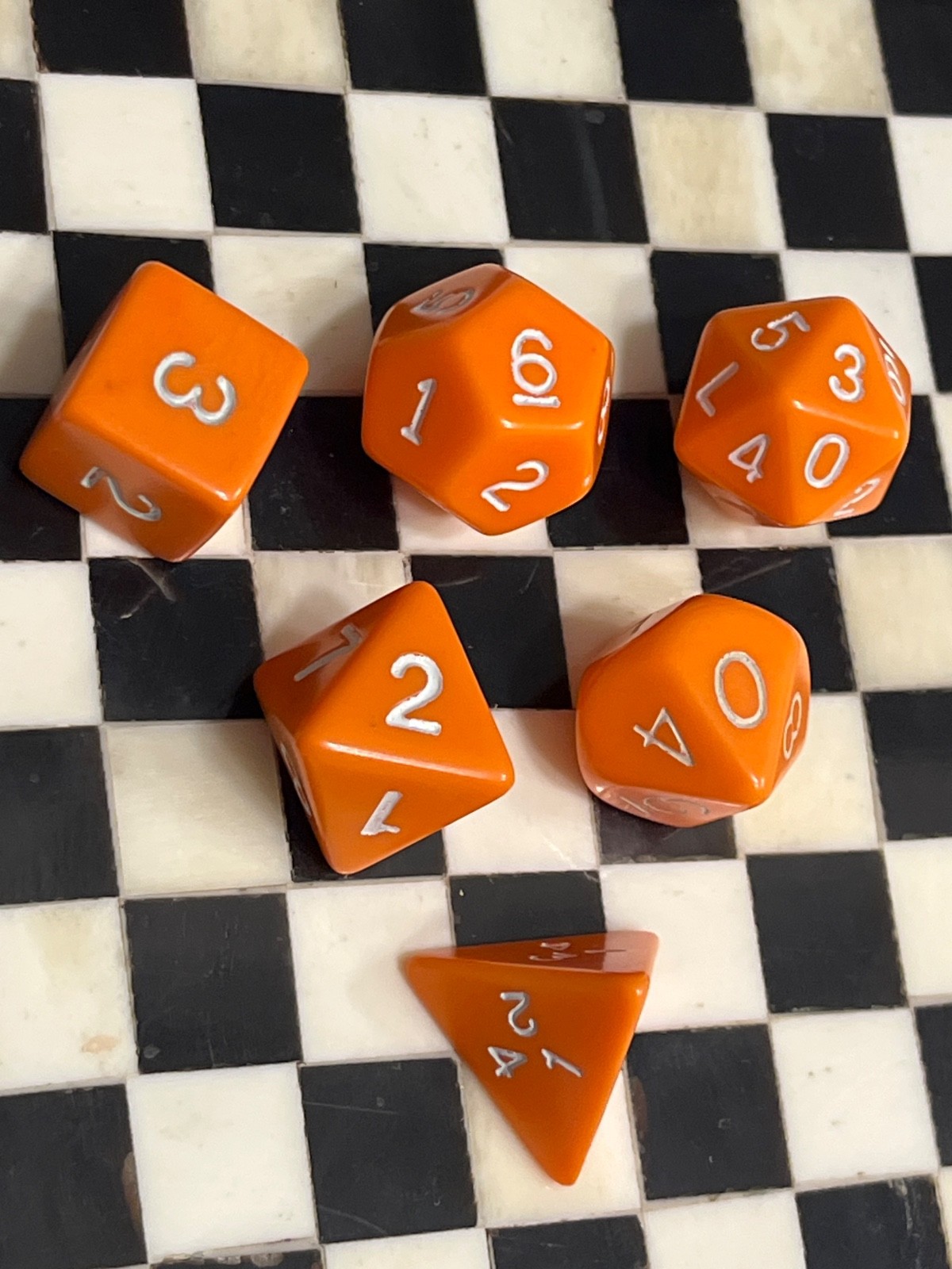 Vintage Armory set tangerine opaque orange rpg d&d dice 120323@