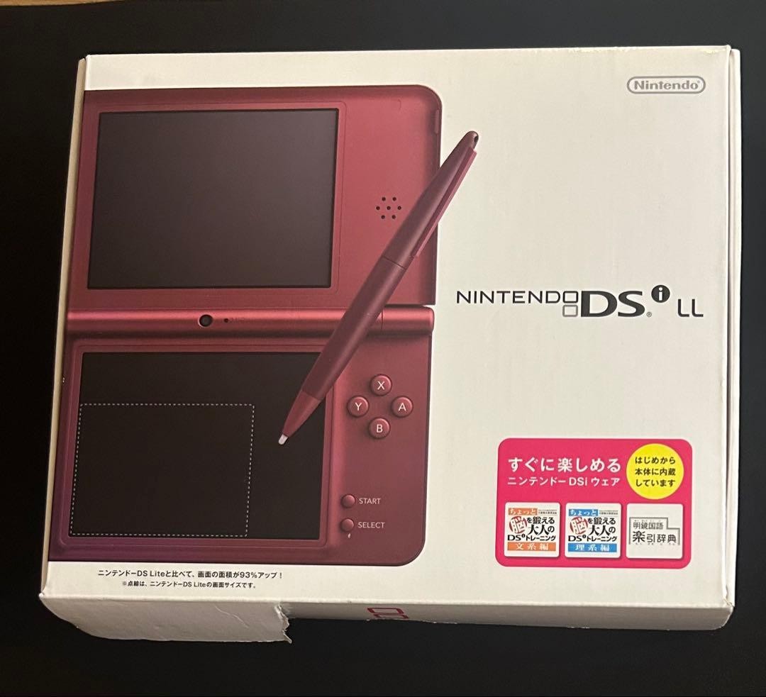 Nintendo DSi LL Wine Red Console Tested Working Region Free Japan Box AC