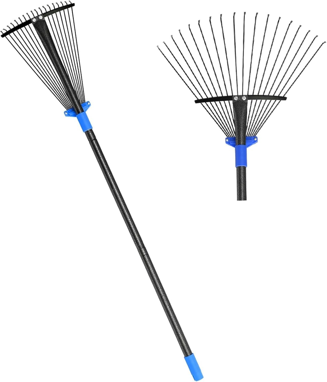 Metal Rake for Leaves Heavy Duty, Adjustable Garden Leaf Rake with Expandable He