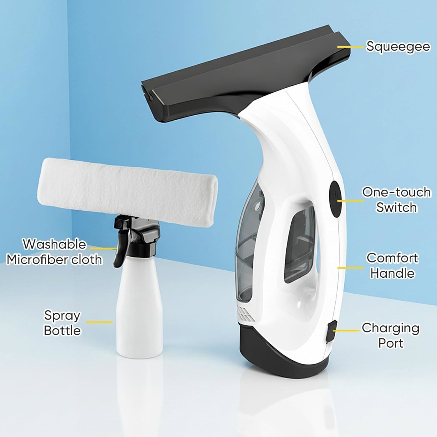 Window Vacuum Squeegee Cordless with Extension Pole,Electric Window Cleaner Tool