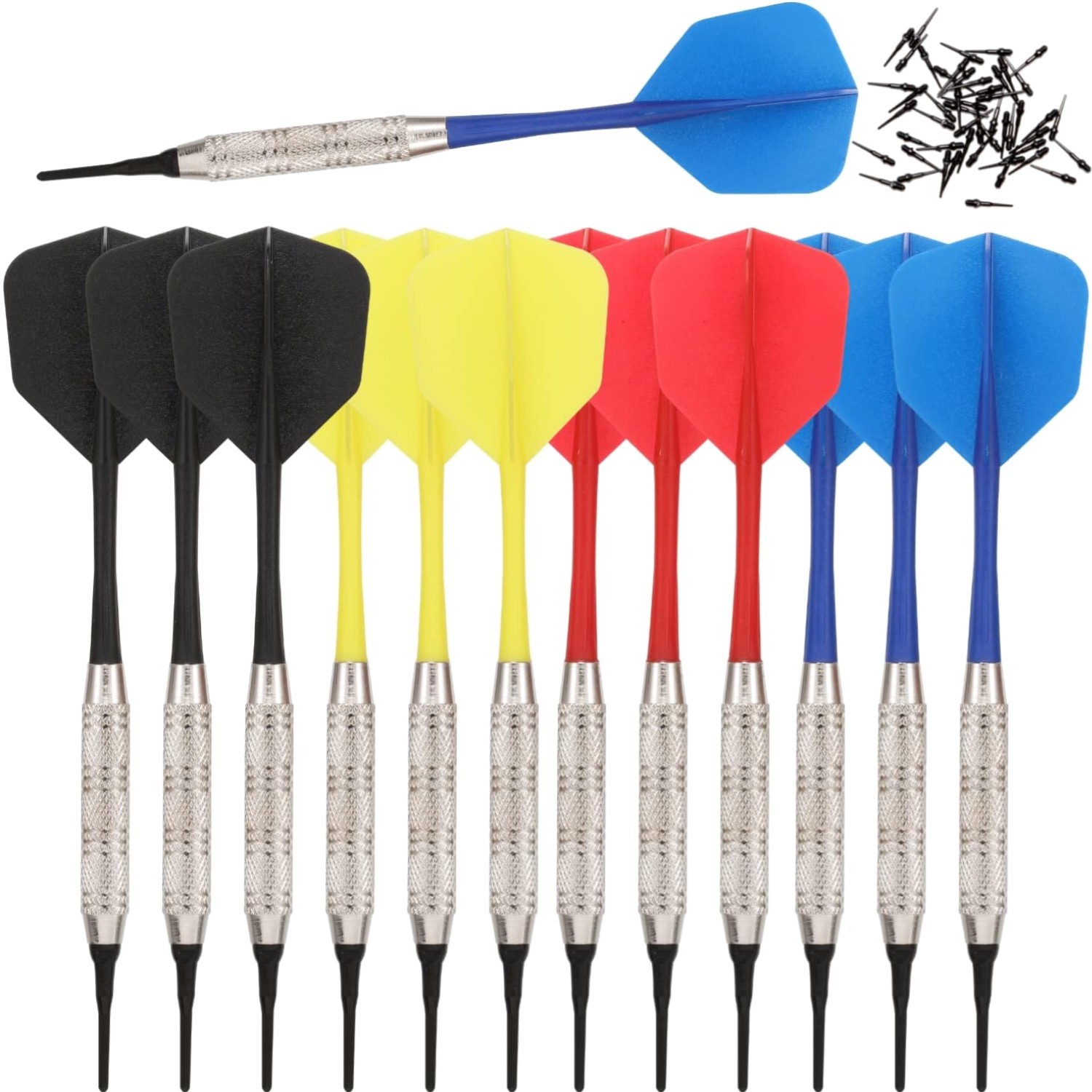 Soft Tip Darts Set |12 pc Bar Darts | 50 Extra Black 2BA Tips | 3 of Each Col...