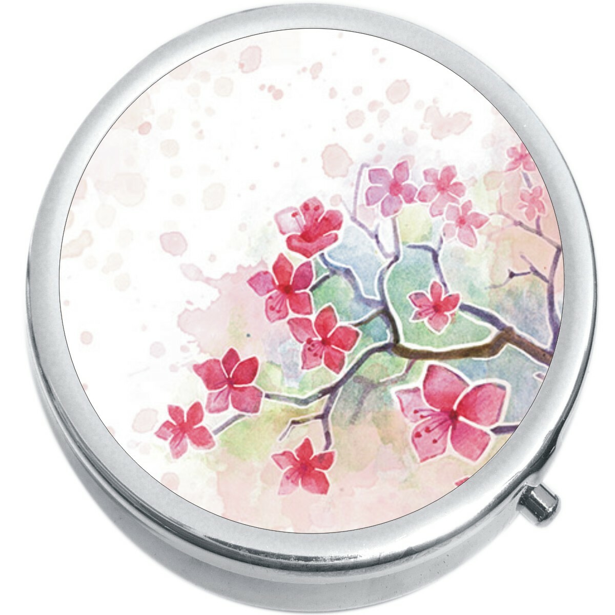 Cherry Blossom Watercolor Medicine Pill Box
