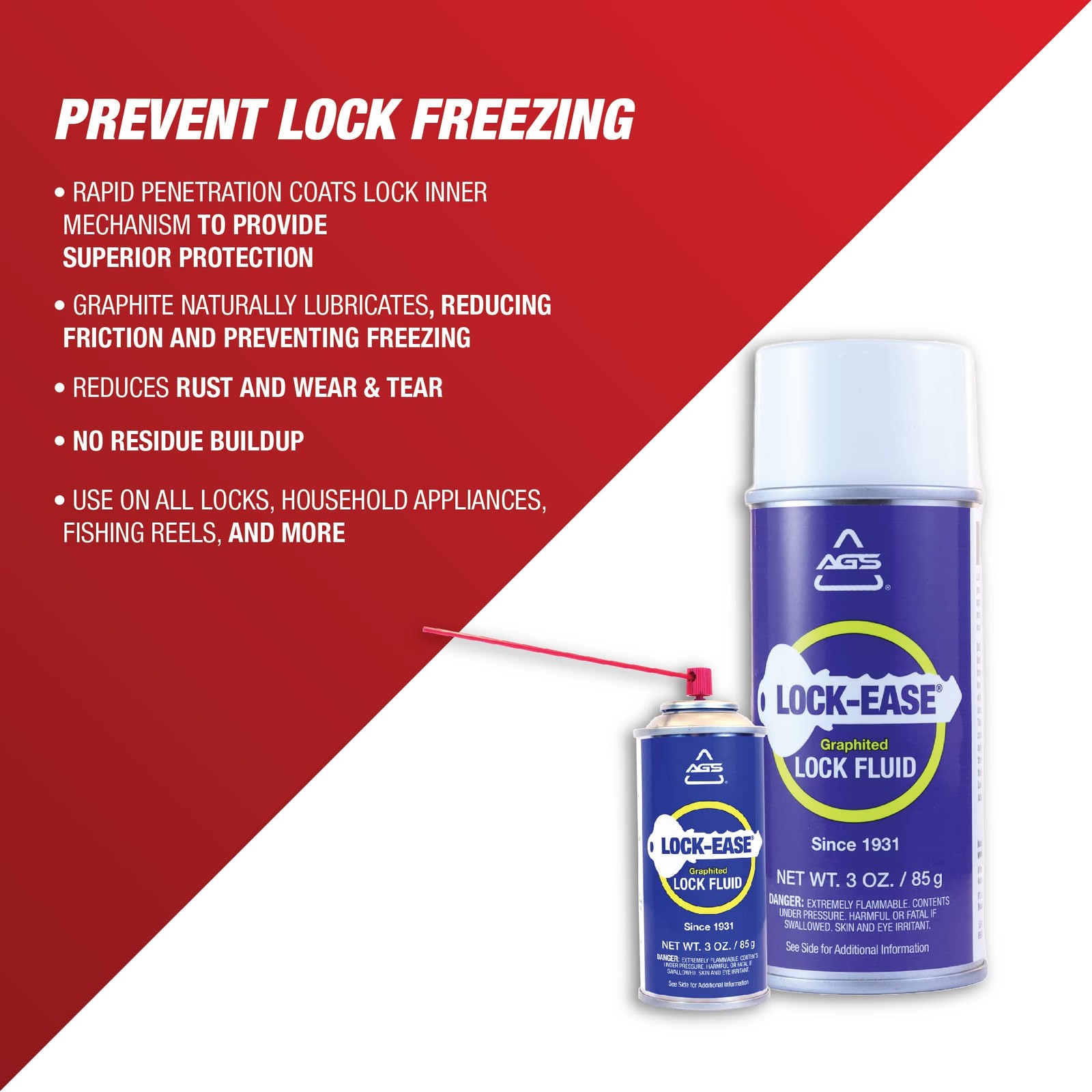 Automotive Solutions Lock-Ease Graphite Lock Lubricant – 3oz Aerosol, Prevent...