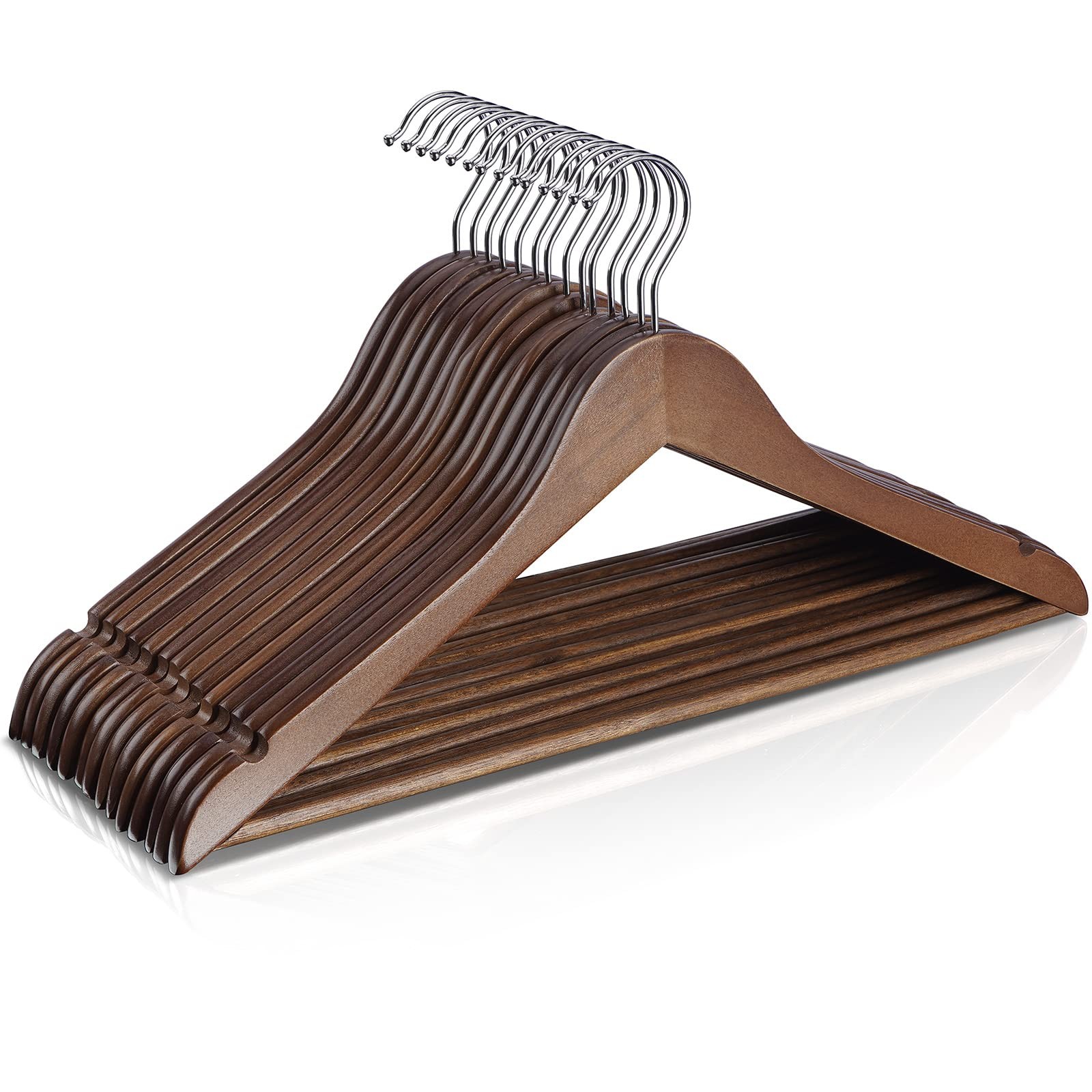 Wooden Hangers 10 Pack,Heavy Duty Wood Coat Hangers,with 360-degree Hook，Smoo...