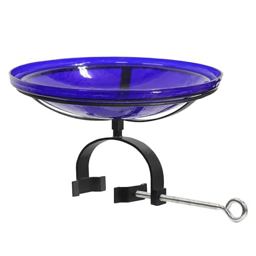 14" Cobalt Blue Crackle Birdbath- Over Rail Bracket