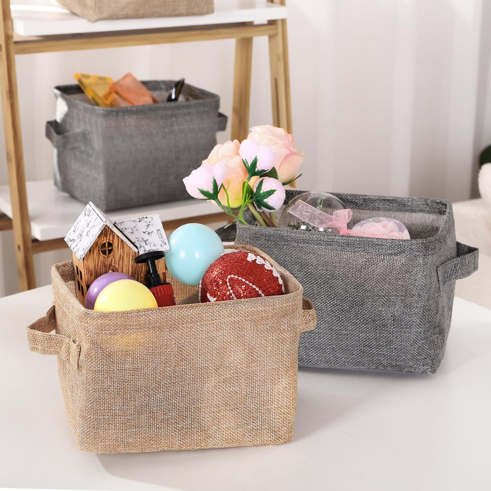 AARAINBOW Storage Basket Bins Canvas Mini Cubes 3 Jute