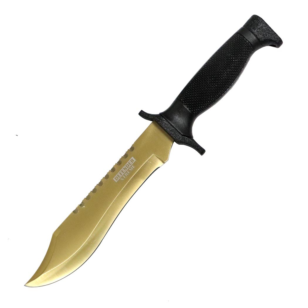 Defender-Xtreme 12"" Gold Blade Stainless 3CR13 Steel Hunting Knife with Sheath