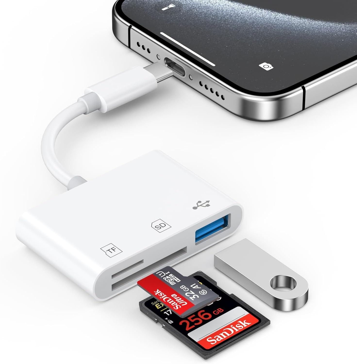 Lector de tarjetas SD USB C para iPhone 15, 16, 17 iPad y Mac. Adaptador de tarj