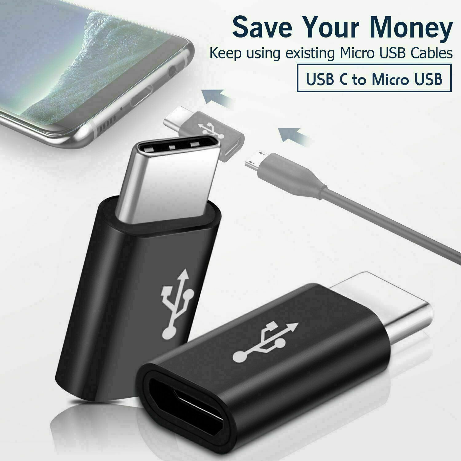 10 PACK Micro USB to USB 3.1 Type-C Data Adapter Converter For Samsung LG Google