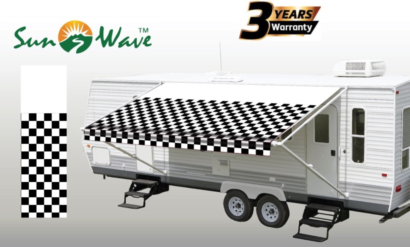 62714 RV Awning Replacement Fabric 14' (Actual Width 13'2") Checkered Flag