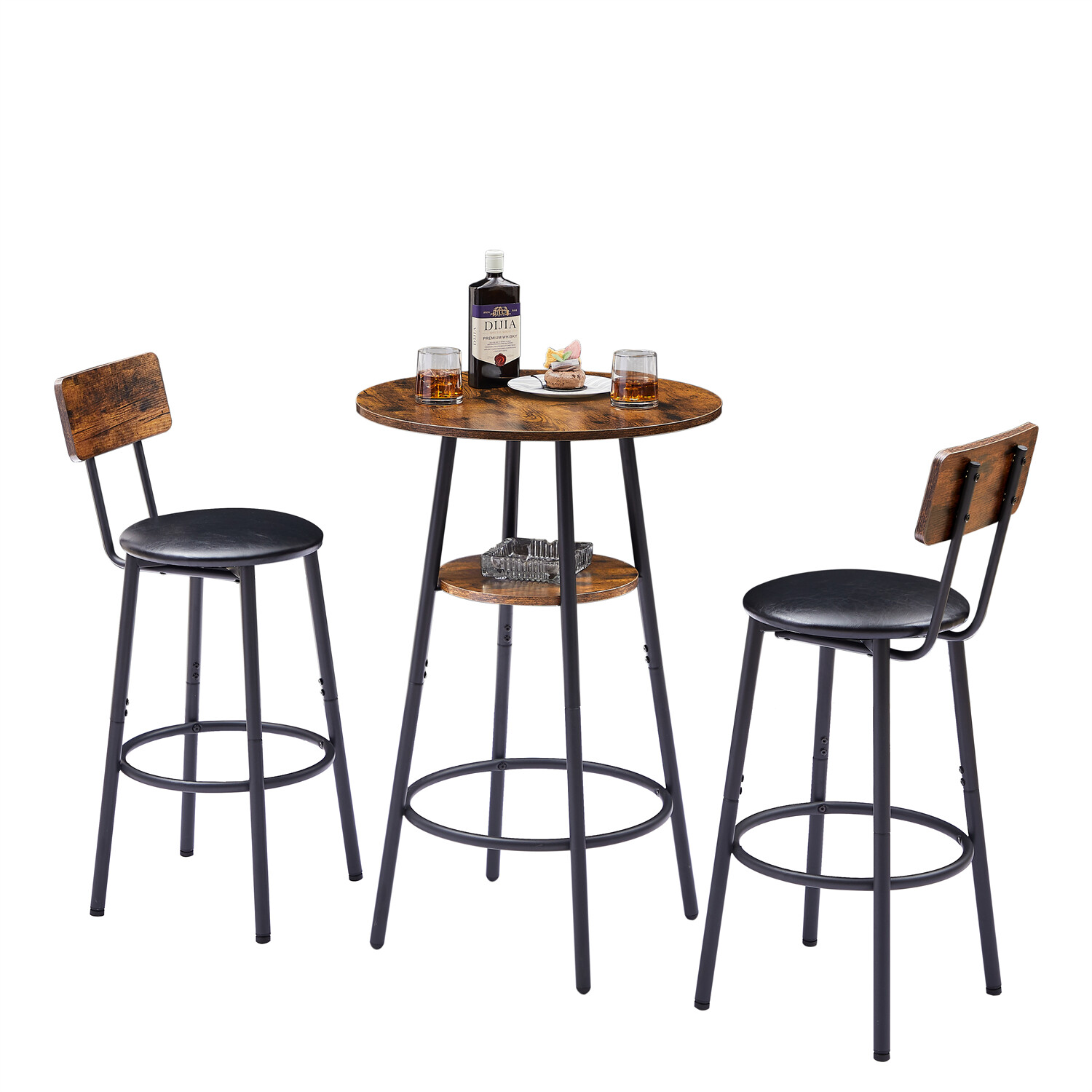 3 Piece Bar Table Set Counter Height Kitchen Pub Table 2 Upholstered Stools US