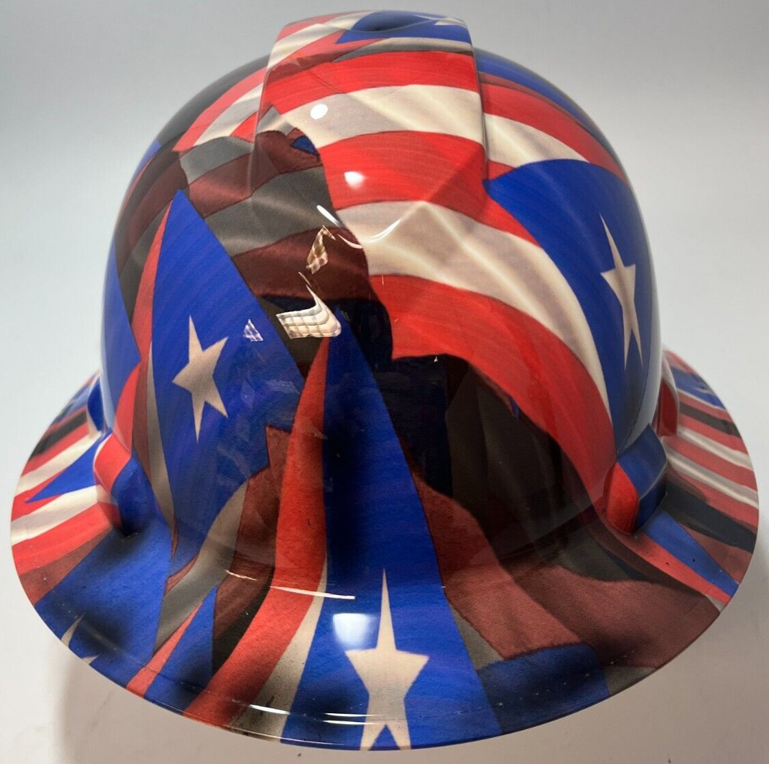 New Full Brim Vented Hard Hat Custom Hydro Dipped PUERTO RICO FLAG