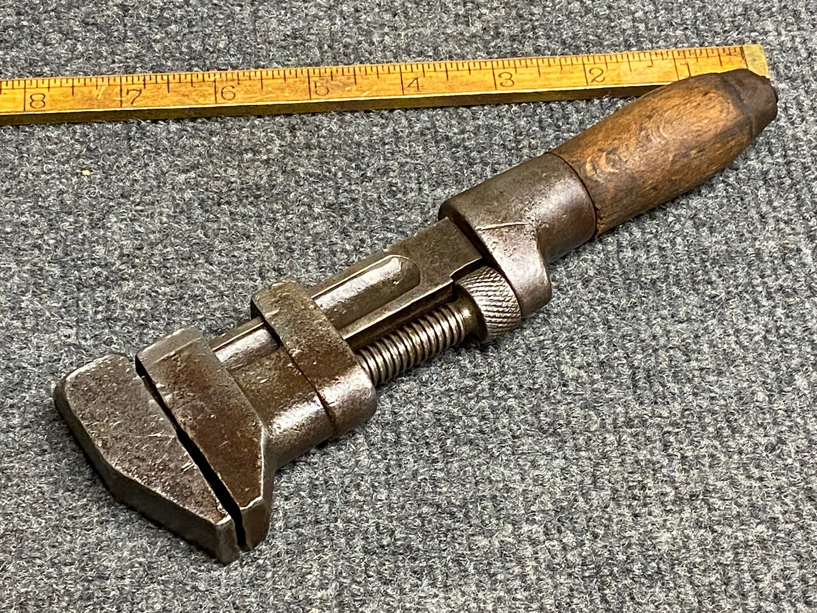 Vintage 8” Adjustable Wrench With Wooden Handle Unbranded